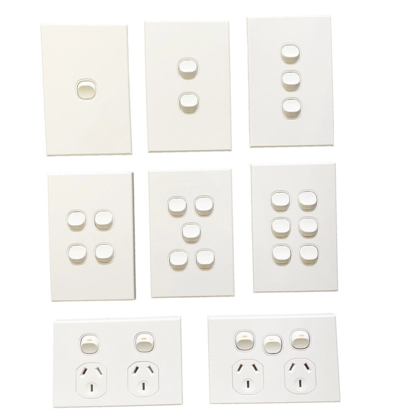 3A AU 1 2 3 4 5 6 Gang Wall Switch & Powerpoints - SAA – Slim - White