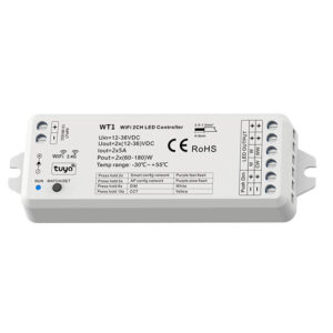 CROWN LIGHTING WIFI & RF 2.4GHz CCT 2CH LED Controller - TUYA APP Cloud Control / Voice Control / 2 Channels / Push-Dim / DC Power Socket Input - Image 2