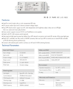 CROWN LIGHTING WIFI & RF 2.4GHz CCT 2CH LED Controller - TUYA APP Cloud Control / Voice Control / 2 Channels / Push-Dim / DC Power Socket Input - Image 3