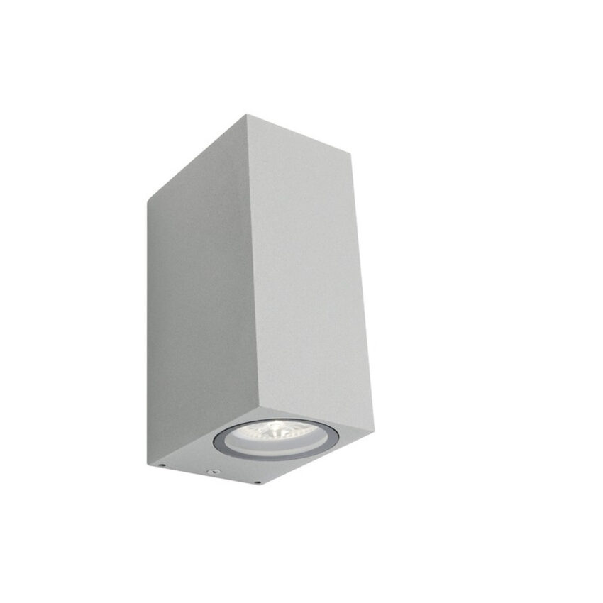 CROWN LIGHTING Twin GU10 Up & Down Wall Light - Square - 240v - IP44 - Silver